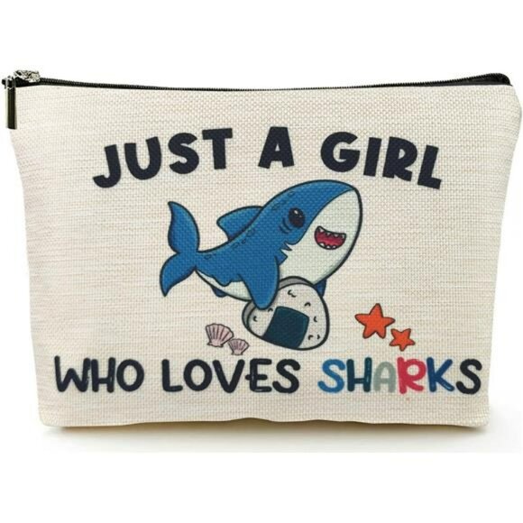 Shark Lover Makeup Bag Cute Cosmetic Pouch Gift for Girls Women Accessories - Picture 1 of 7